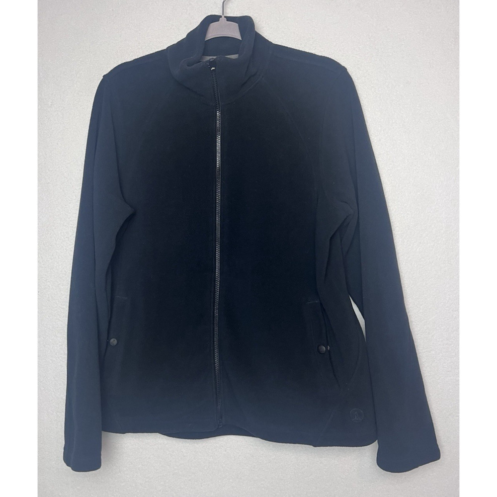 Lands' End Women's Black Full Zip Fleece Jacket Polartec Size 14-16 Warm Soft